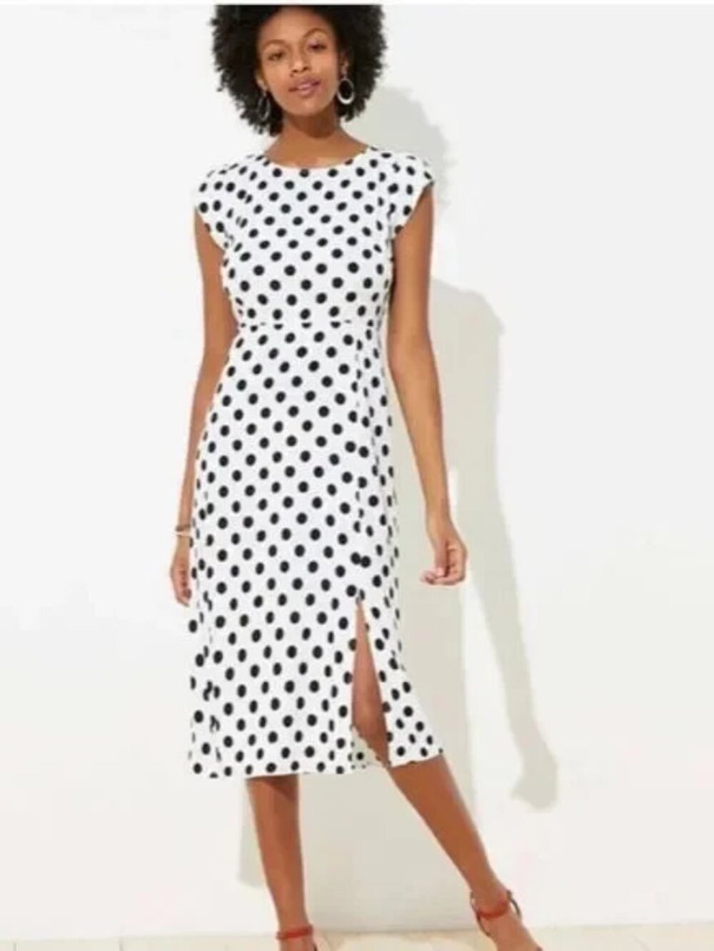 NWT Loft Petite Polka Dot Cap Sleeve Midi Dress Size 12